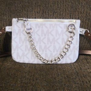 Michael Kors beige and gold chain zipper waist purse